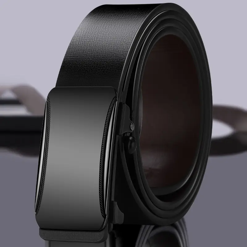 Black Leather Automatic Buckle Men's Belt - Image 4