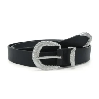 Black Women's Belt with Silver Thread Buckle