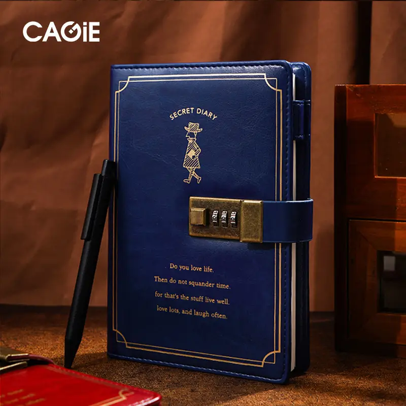 Brown Leather Password Diary with Ship Wheel Lock - Image 3