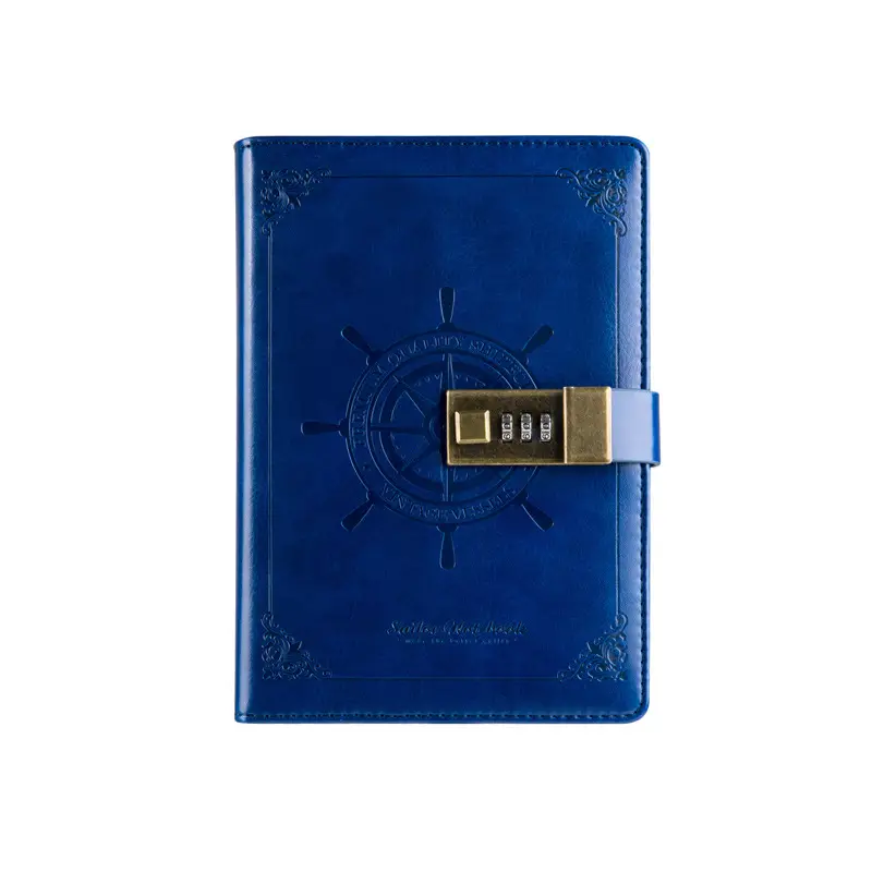 Brown Leather Password Diary with Ship Wheel Lock - Image 7