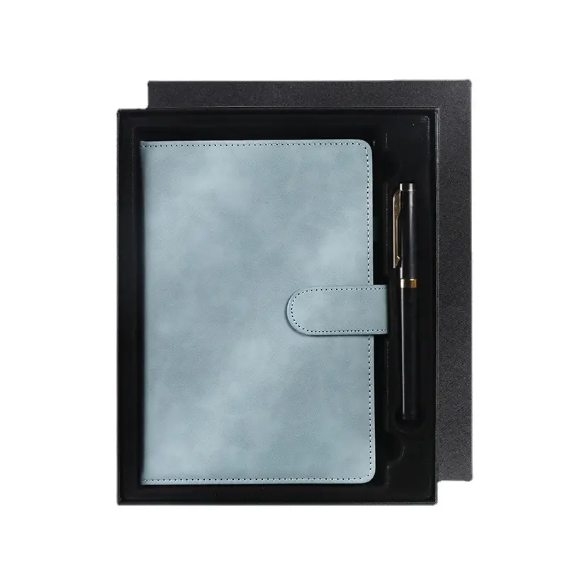 A5 Sky Blue Leather Notebook with Pen Gift Set - Image 5
