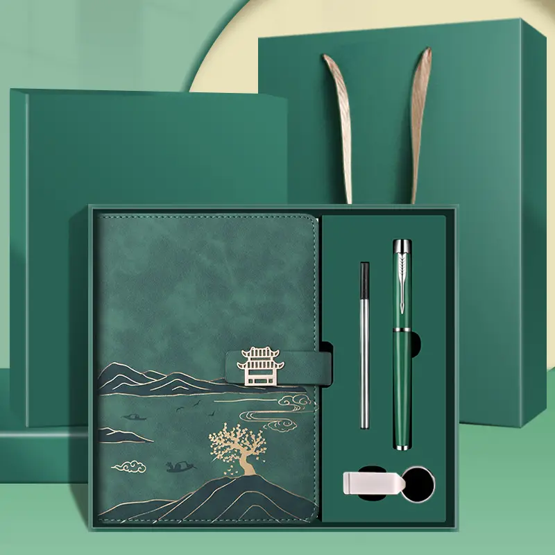Green Mountain Themed Notebook Set with Pen & Refill Ink