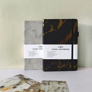 A5 Lined Marble Notebook with Strap