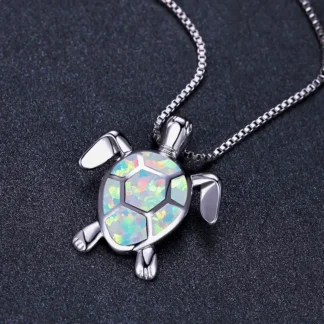 Platinum White Opal Turtle Necklace Fashion Jewelry