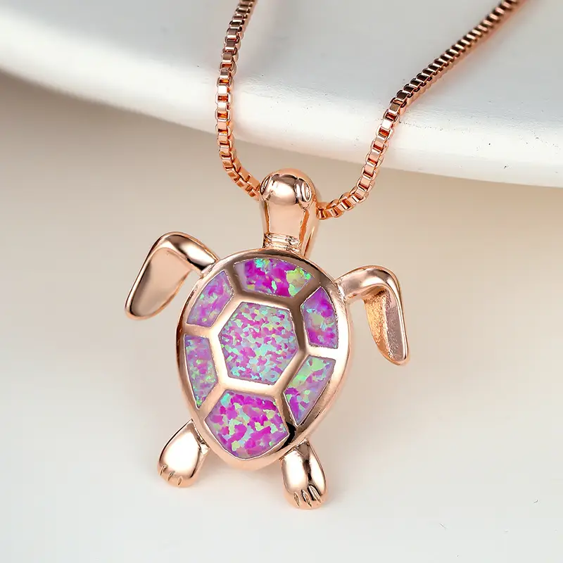 Platinum White Opal Turtle Necklace Fashion Jewelry - Image 2