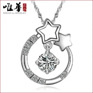 Women Korean Style Silver Plated Star Heart Pendant Necklace