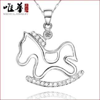 Women's Zodiac Horse Pendant Necklace White Gold Plated Lace Chain