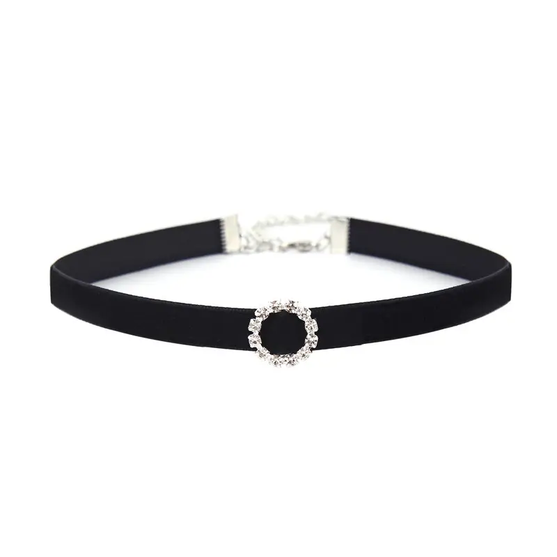 Black Velvet Rhinestone Choker Necklace for Women