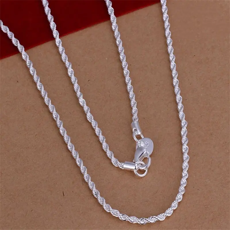 Silver Plated 2MM Twisted Rope Necklace 16-24 Inch - Image 2