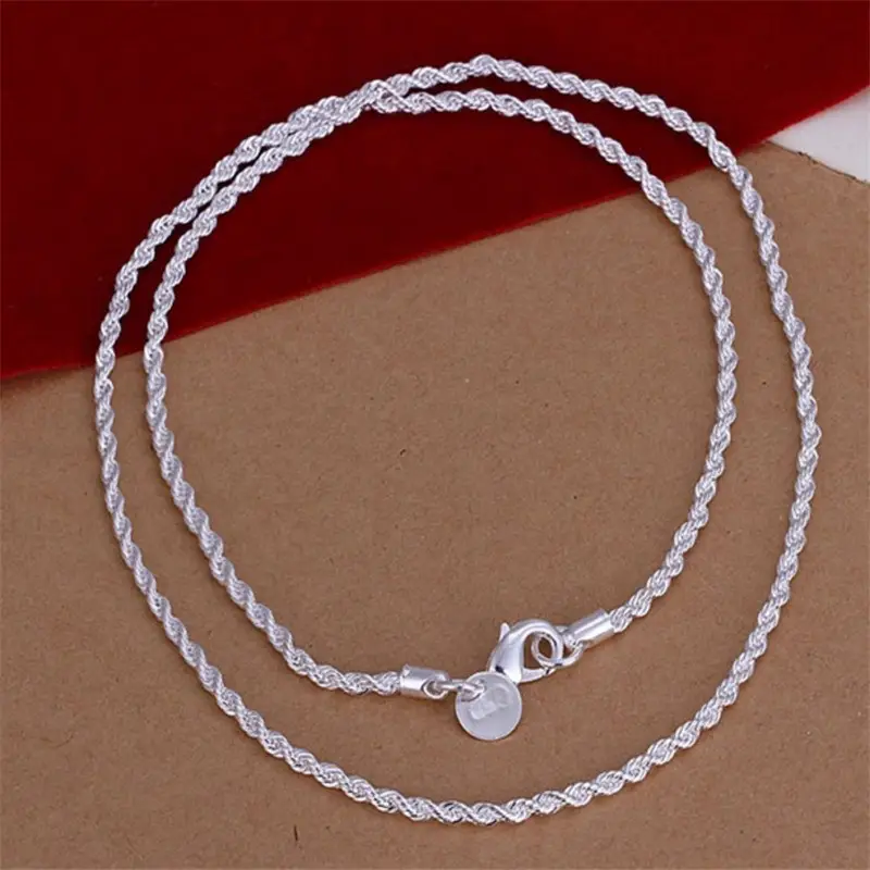Silver Plated 2MM Twisted Rope Necklace 16-24 Inch - Image 3