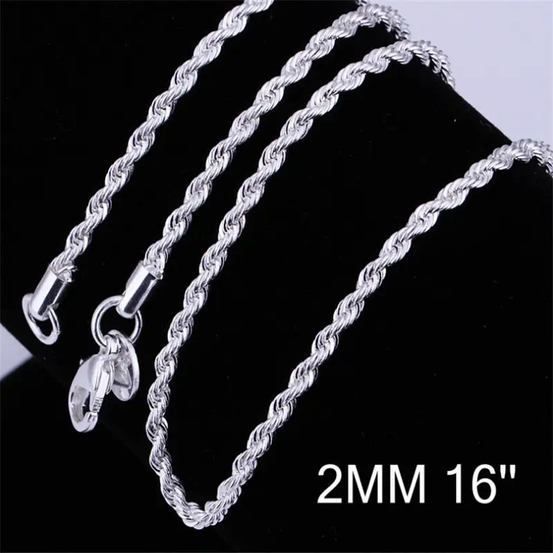Silver Plated 2MM Twisted Rope Necklace 16-24 Inch - Image 4