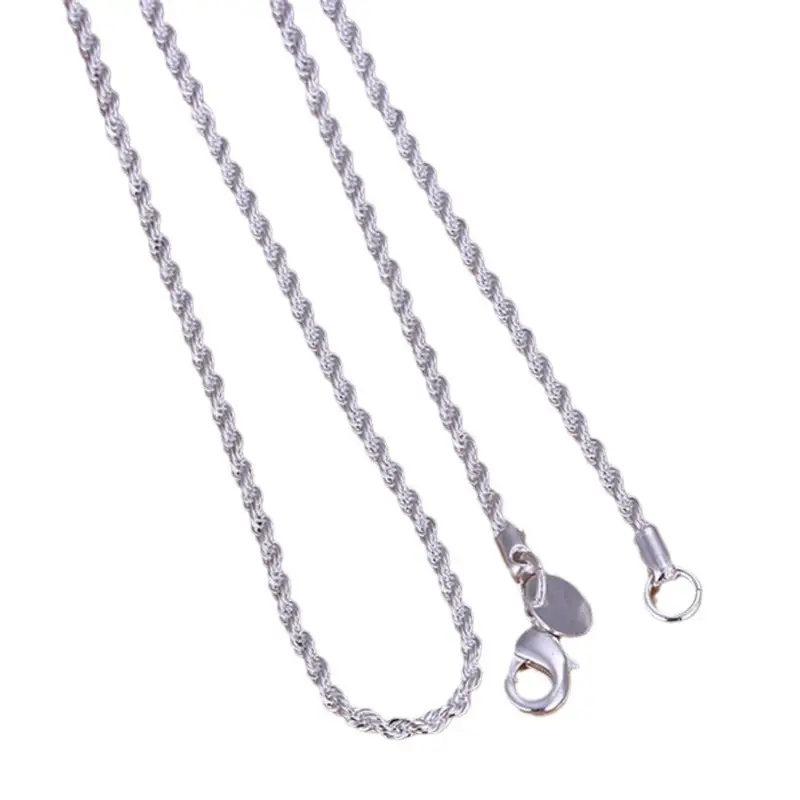 Silver Plated 2MM Twisted Rope Necklace 16-24 Inch - Image 5