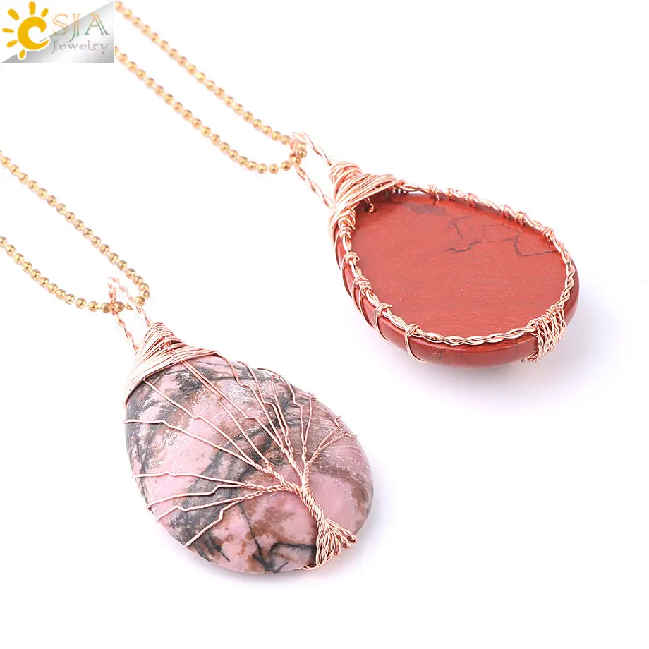 Rose Gold Tree of Life Stone Pendant Necklace - Image 2