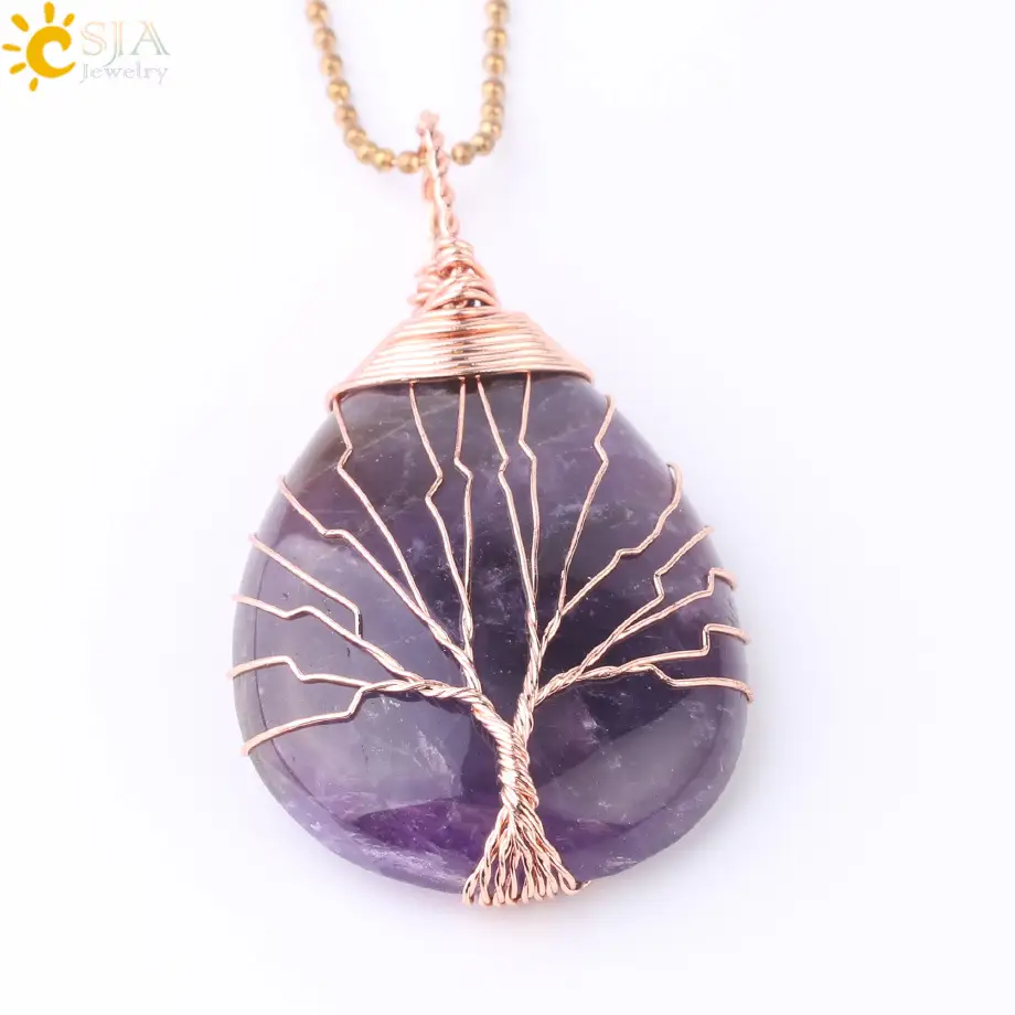 Rose Gold Tree of Life Stone Pendant Necklace - Image 6