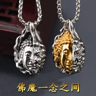 Buddha Magic Pendant Necklace Silver Gold Tone Titanium Steel