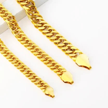 Men Gold Boss Chain Necklace Double Buckle Glossy