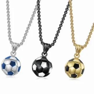 Football Necklace for Men Stainless Steel Soccer Pendant Set