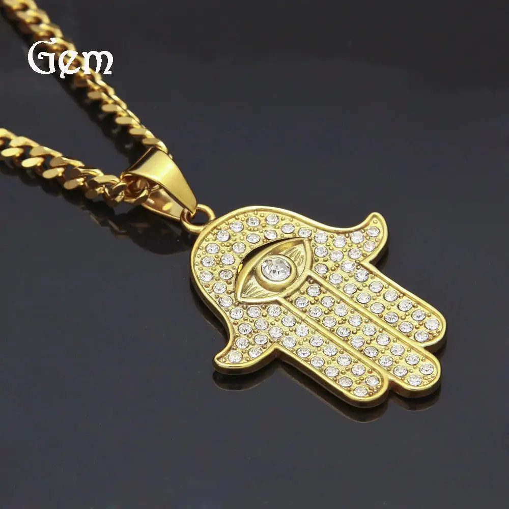 Gold Hamsa Hand Pendant Necklace for Men