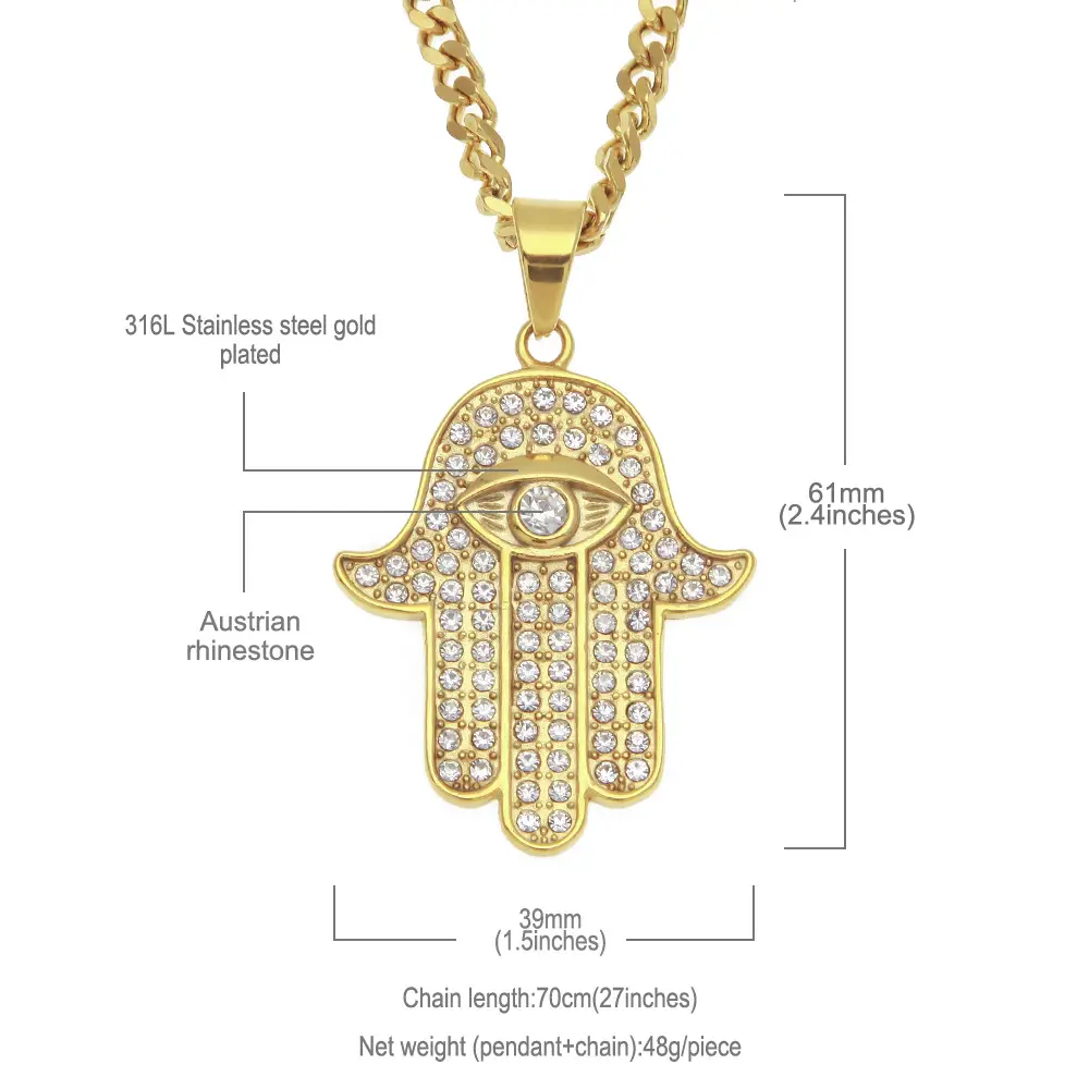 Gold Hamsa Hand Pendant Necklace for Men - Image 2