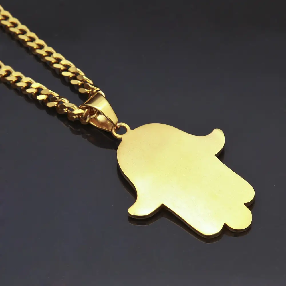 Gold Hamsa Hand Pendant Necklace for Men - Image 3