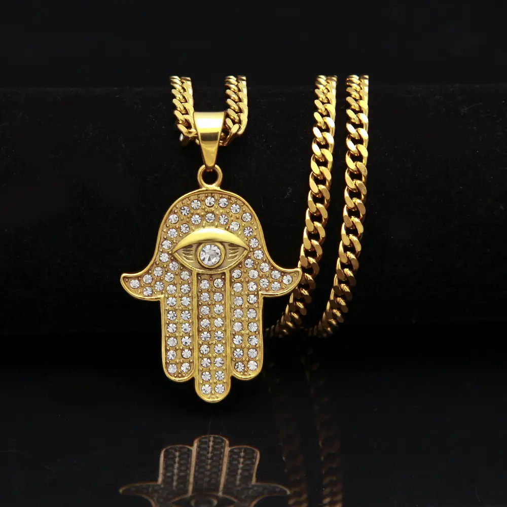 Gold Hamsa Hand Pendant Necklace for Men - Image 4