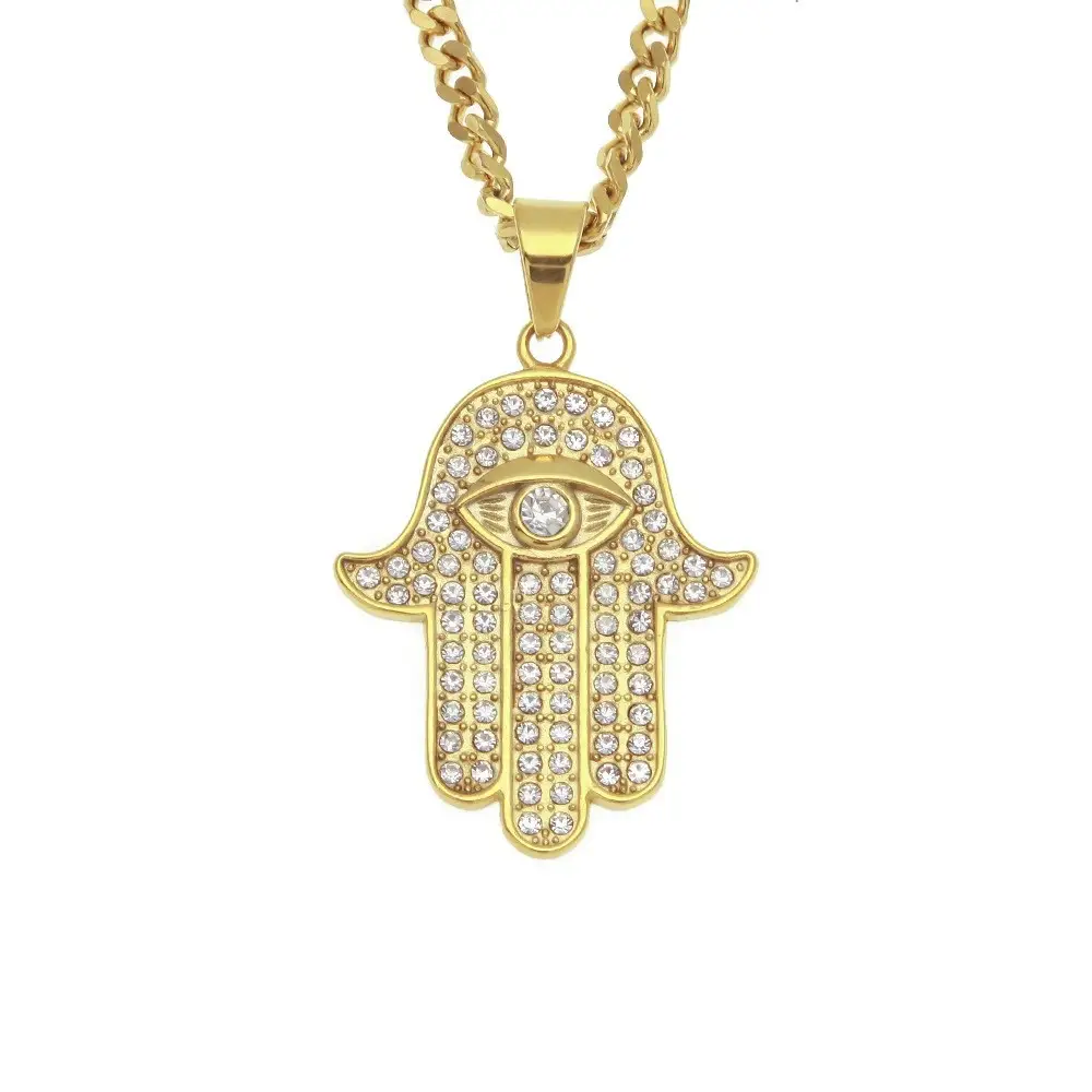 Gold Hamsa Hand Pendant Necklace for Men - Image 5