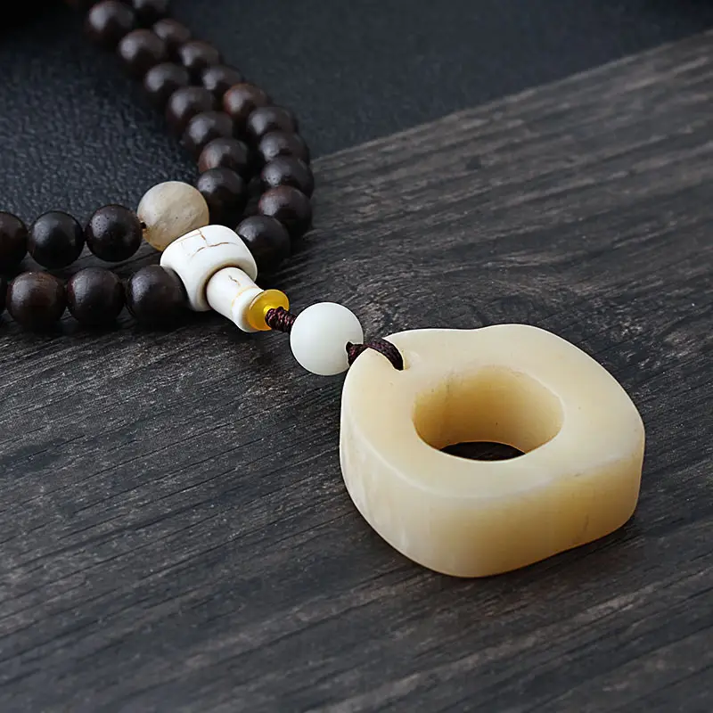 Women Wooden Bead Necklace with Camel Bone Pendant - Image 4