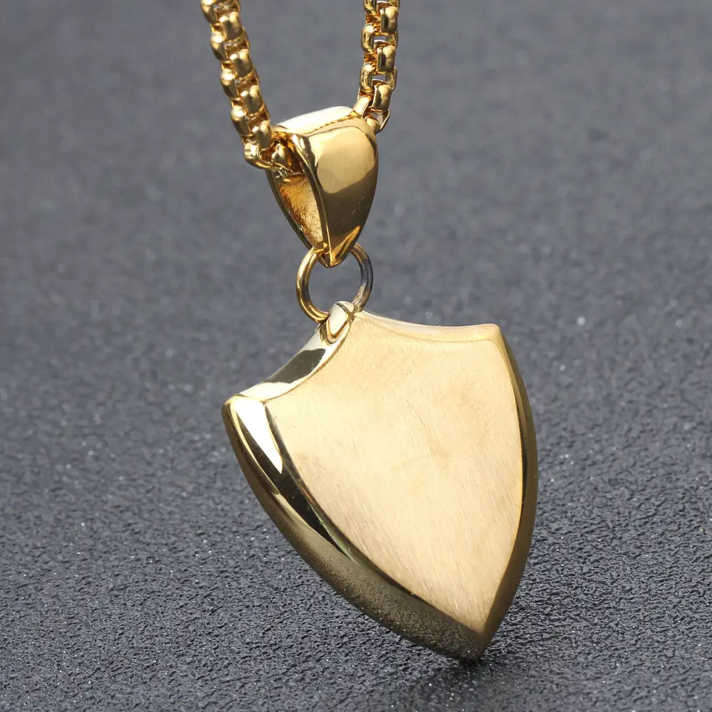 Men Titanium Steel Shield Necklace Gold Chain - Image 3