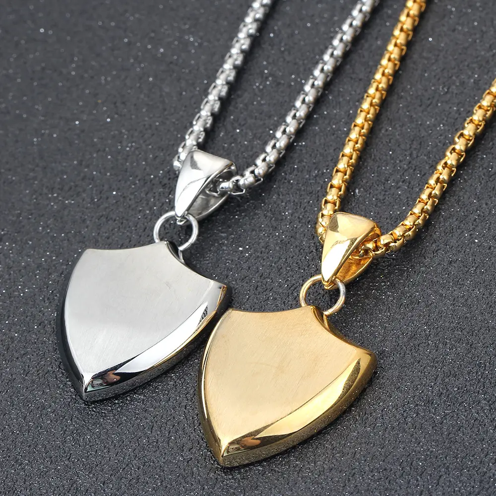 Men Titanium Steel Shield Necklace Gold Chain - Image 4