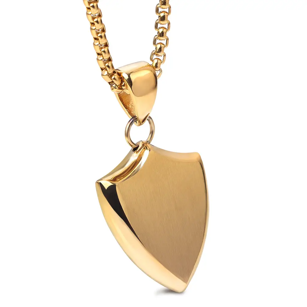 Men Titanium Steel Shield Necklace Gold Chain - Image 5