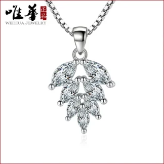 Silver Leaf Pendant Necklace for Women Korean Style