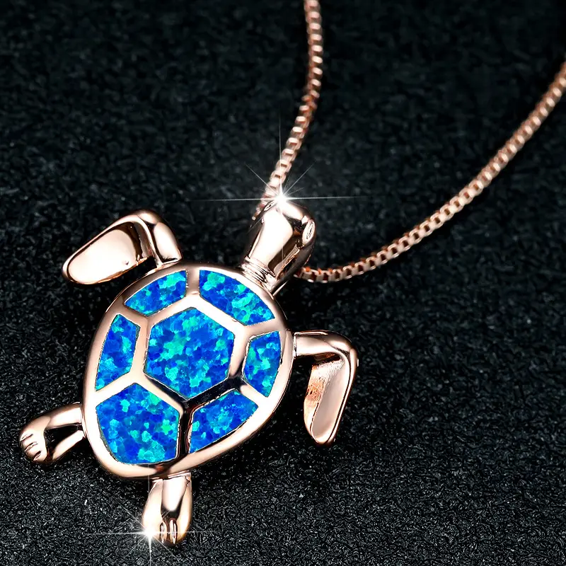 White Gold Opal Turtle Necklace for Women - Image 4