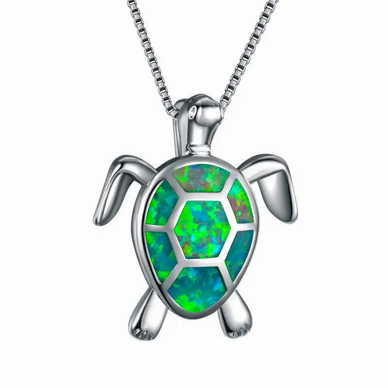 White Gold Opal Turtle Necklace for Women - Image 5