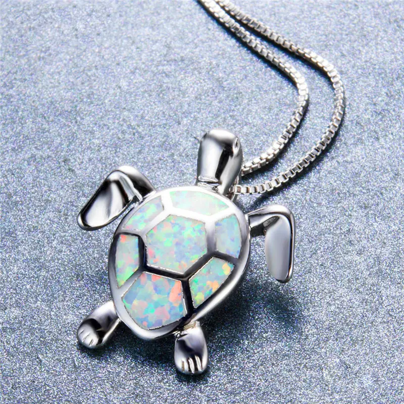 White Gold Opal Turtle Necklace for Women - Image 6