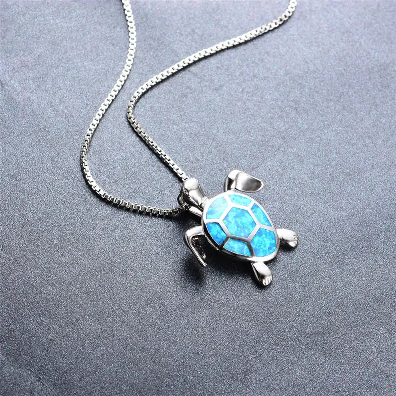 White Gold Opal Turtle Necklace for Women - Image 7
