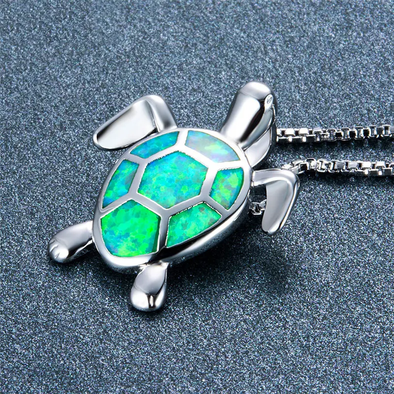 White Gold Opal Turtle Necklace for Women - Image 8