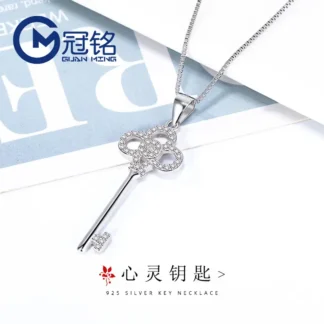 925 Silver Key Pendant Necklace with Micro Diamonds