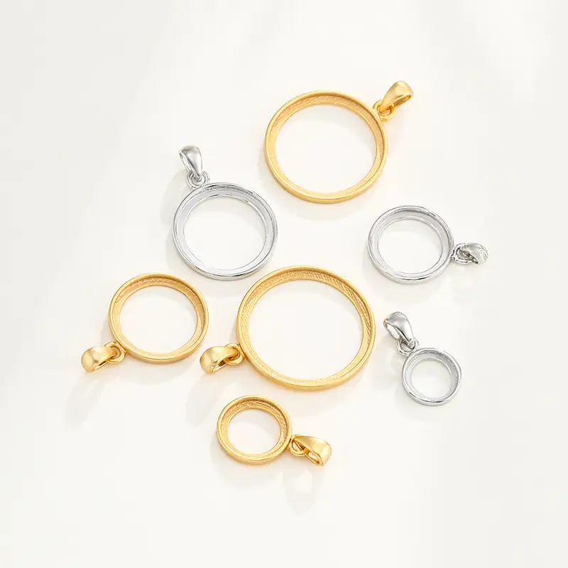 S925 Silver Round Pendant Holder Empty Frame - Image 2