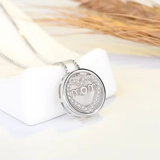 Silver MOM Heart Pendant Necklace for Women