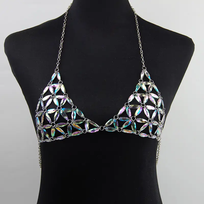 Iridescent Chain Bra for Women Sexy Body Chain Backless Vest
