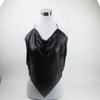 Black Mesh Cowl Neck Top for Women
