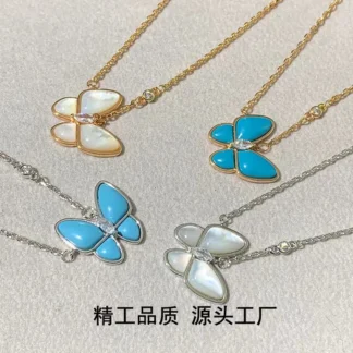 Blue Butterfly Necklace Gold Silver White Fritillaria Elegant Daily Wear