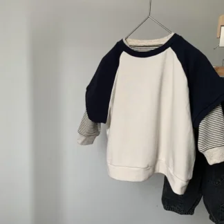 Kids Color-Blocked Raglan Sweatshirt Loose Fit