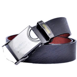 Men's Black Leather Belt with Silver Buckle