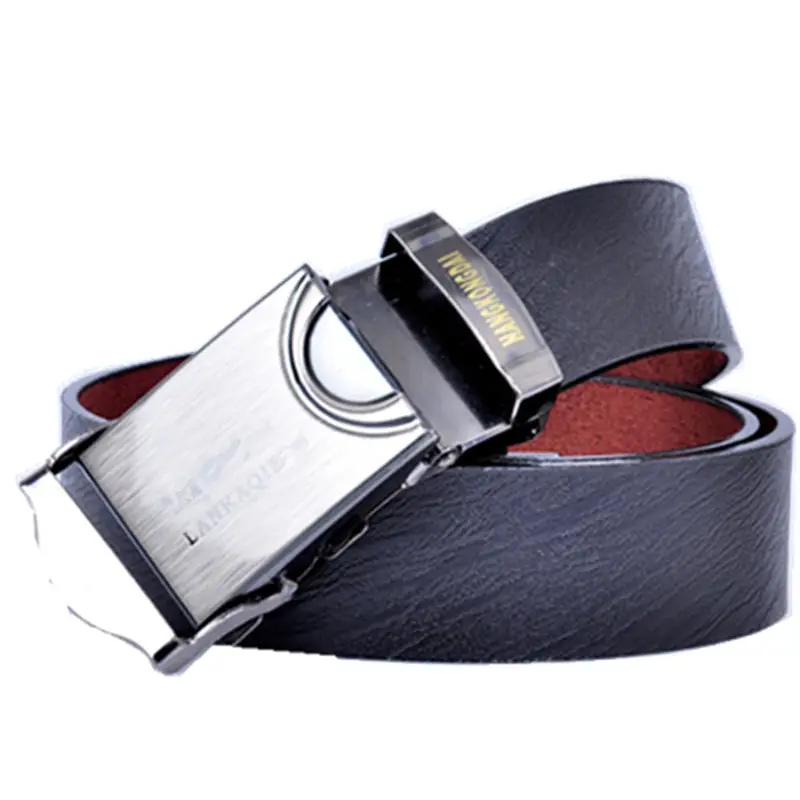 Men's Black Leather Belt with Silver Buckle