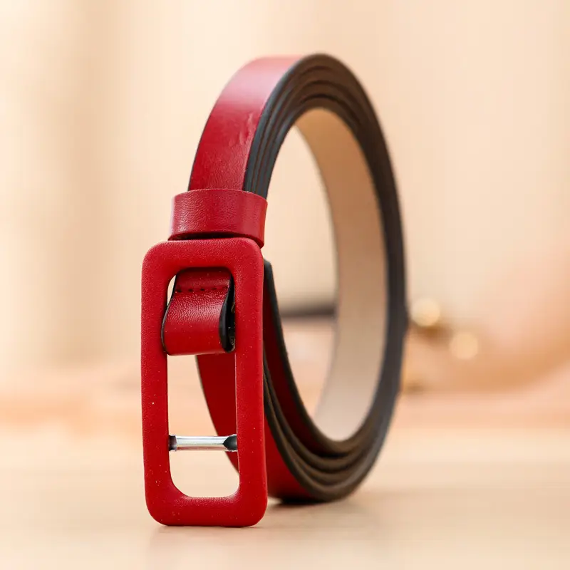 Women Two-layer Cowhide Thin Belt Red Brown Green Multicolor - Image 6