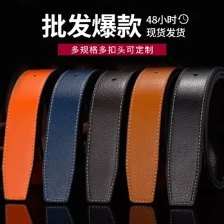 Men Genuine Leather Belt Blue 3.8cm Width