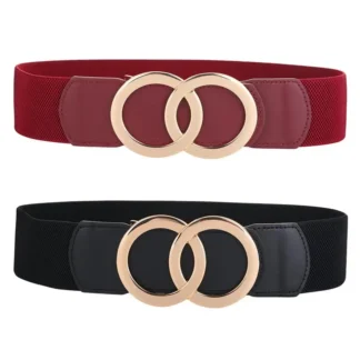Women Elastic Leather Belt Red Black Autumn Winter Fashion Waist Belt