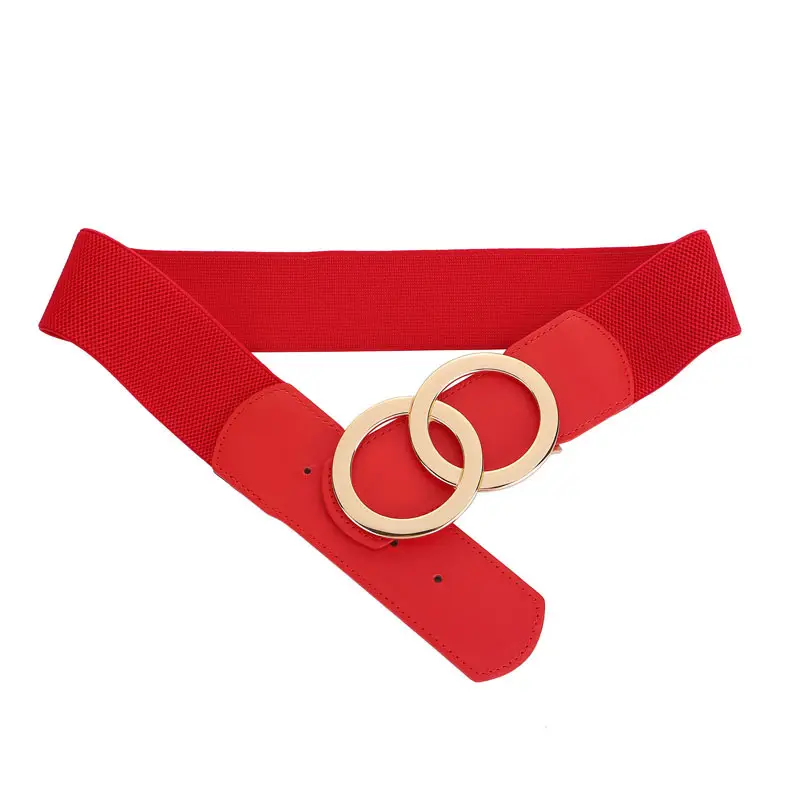 Women Elastic Leather Belt Red Black Autumn Winter Fashion Waist Belt - Image 6