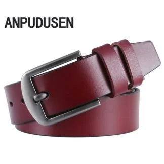 Men Genuine Leather Belt Red Casual Business 3.8cm
